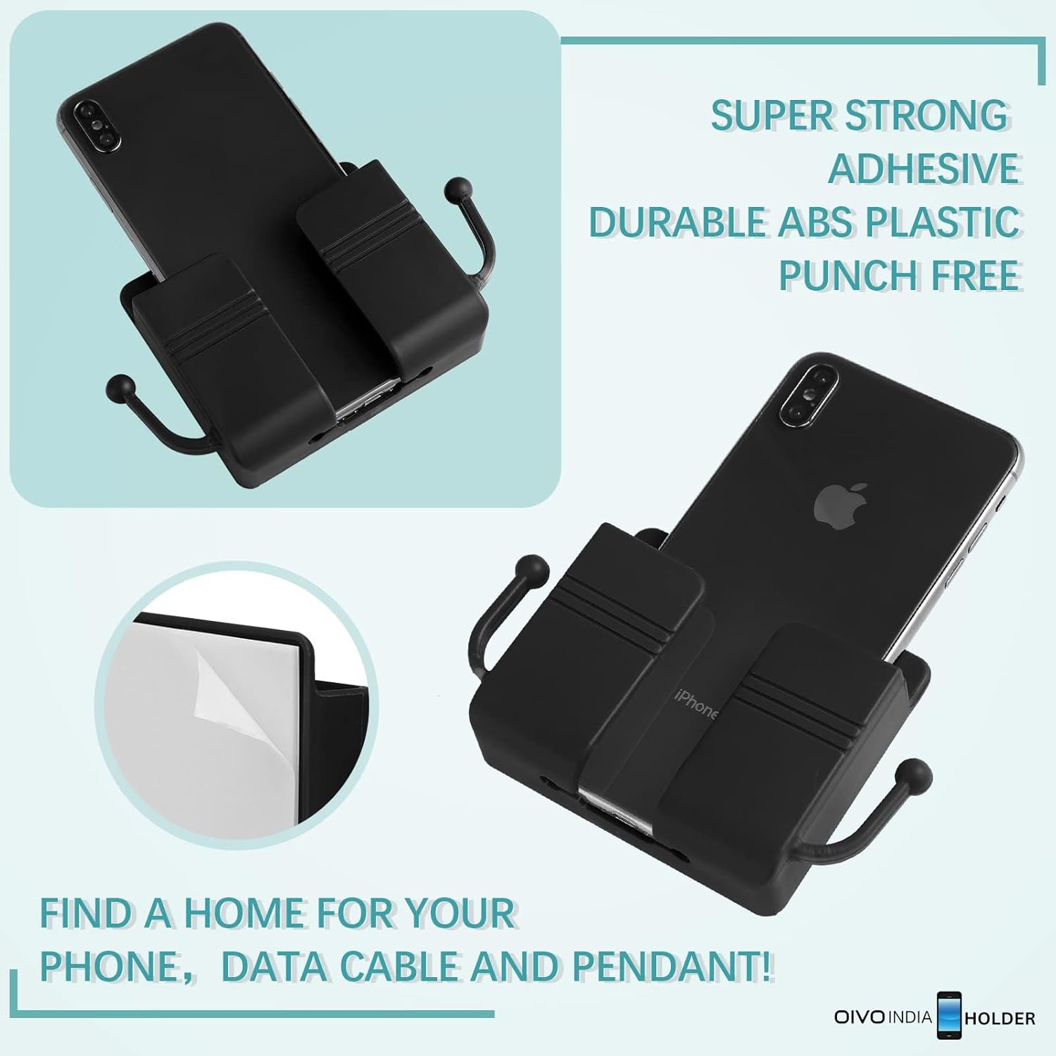 OIVO INDIA Wall Charger Hook Mobile Phone Holder Universal Cellphone Hanging Bracket Hooks Charging Dock Stand (Black, Pack of 1)