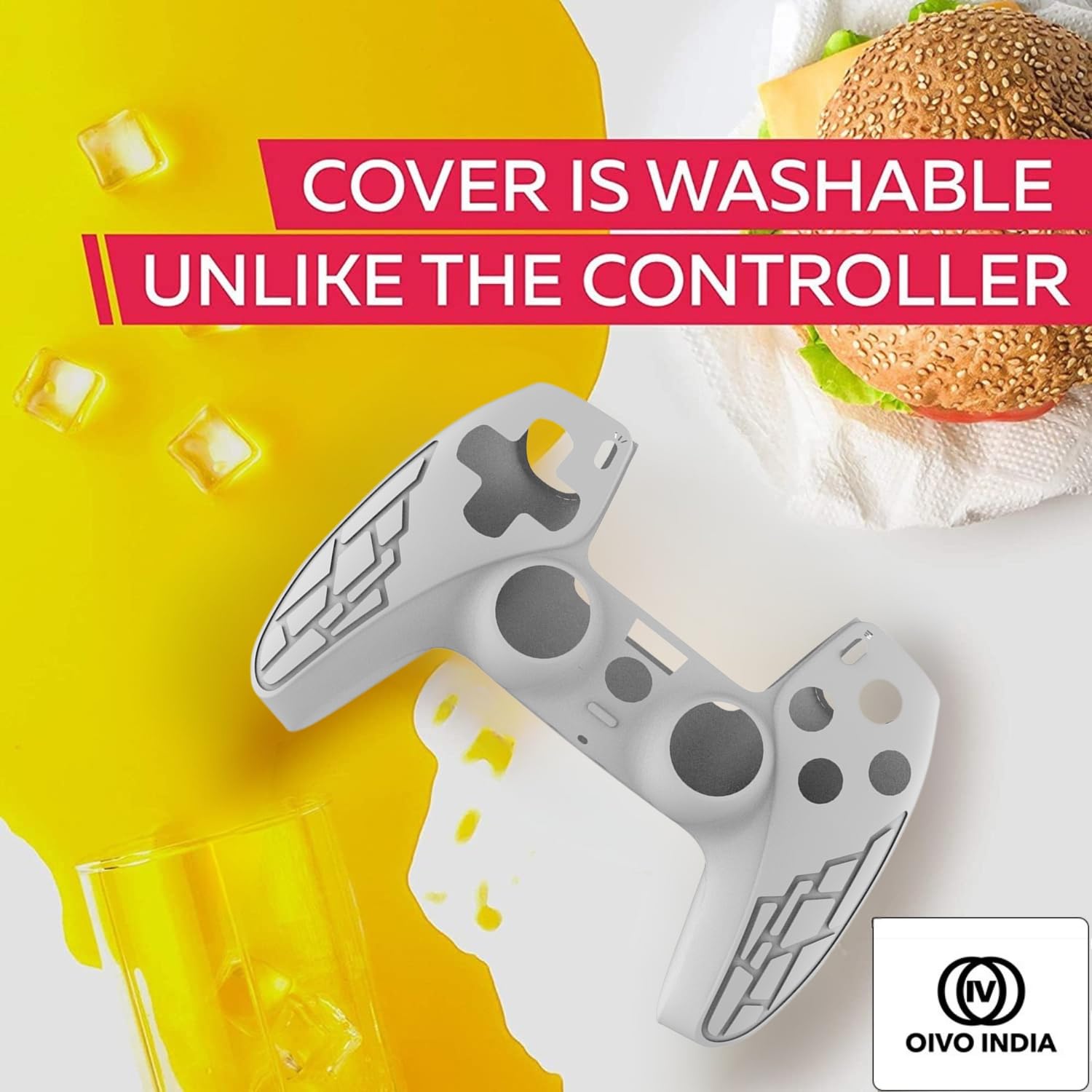 OIVO INDIA White Cover Compatible with PS5 Game Controller Remote Sleeves with Black ThumbGrip Set