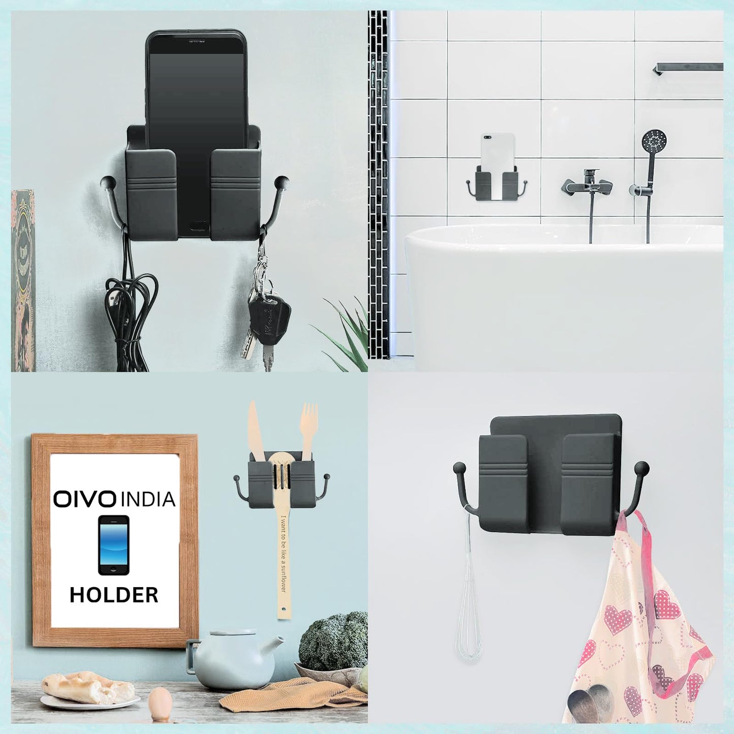 OIVO INDIA Wall Charger Hook Mobile Phone Holder Universal Cellphone Hanging Bracket Hooks Charging Dock Stand (Grey, Pack of 1)