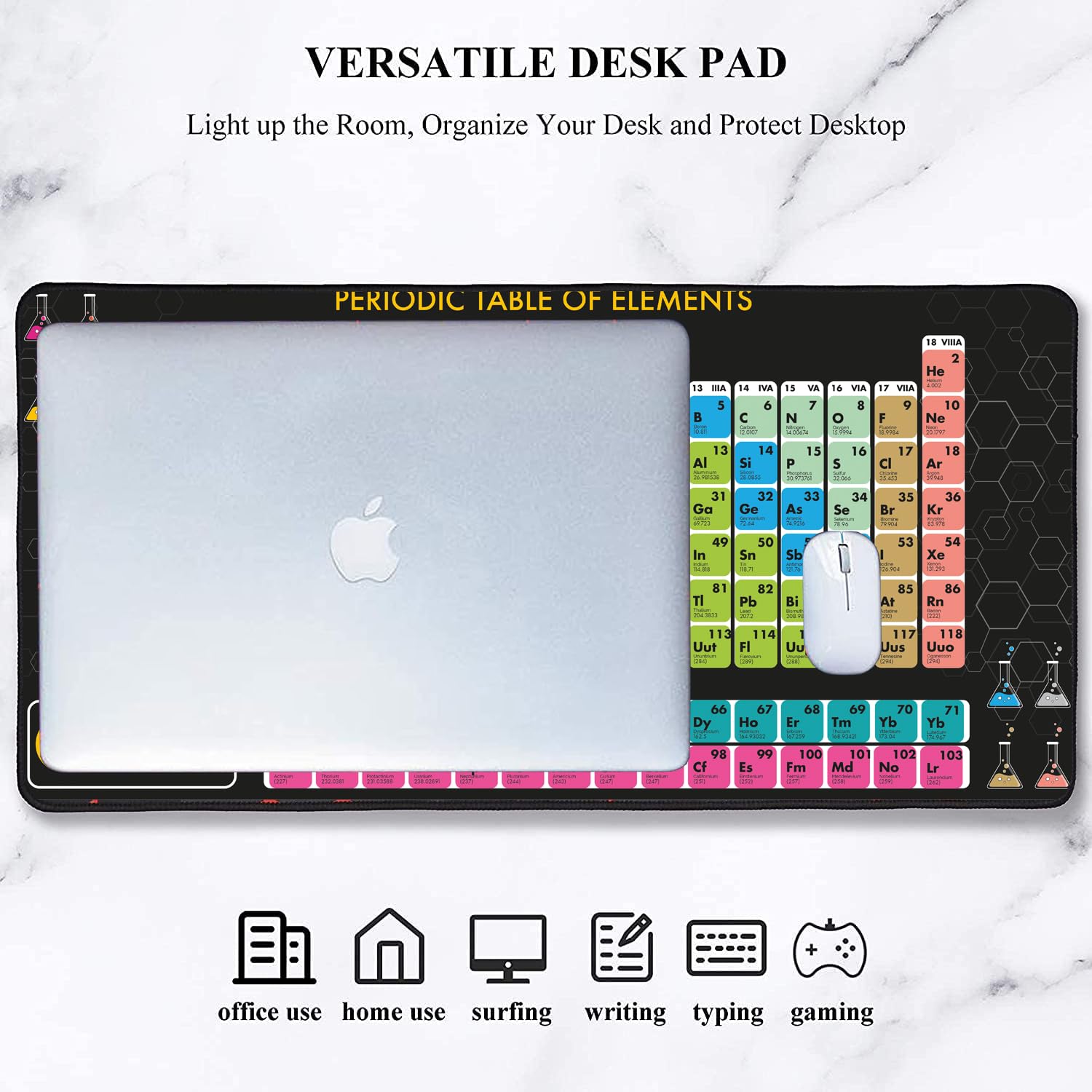 OIVO INDIA Gaming Mouse Pad| Large Size (600 x 300mm) | Stitched Embroidery Edges| Non-Slip Rubber Base|Keyboard Mouse Pad for Office Home (Periodic Table), Black