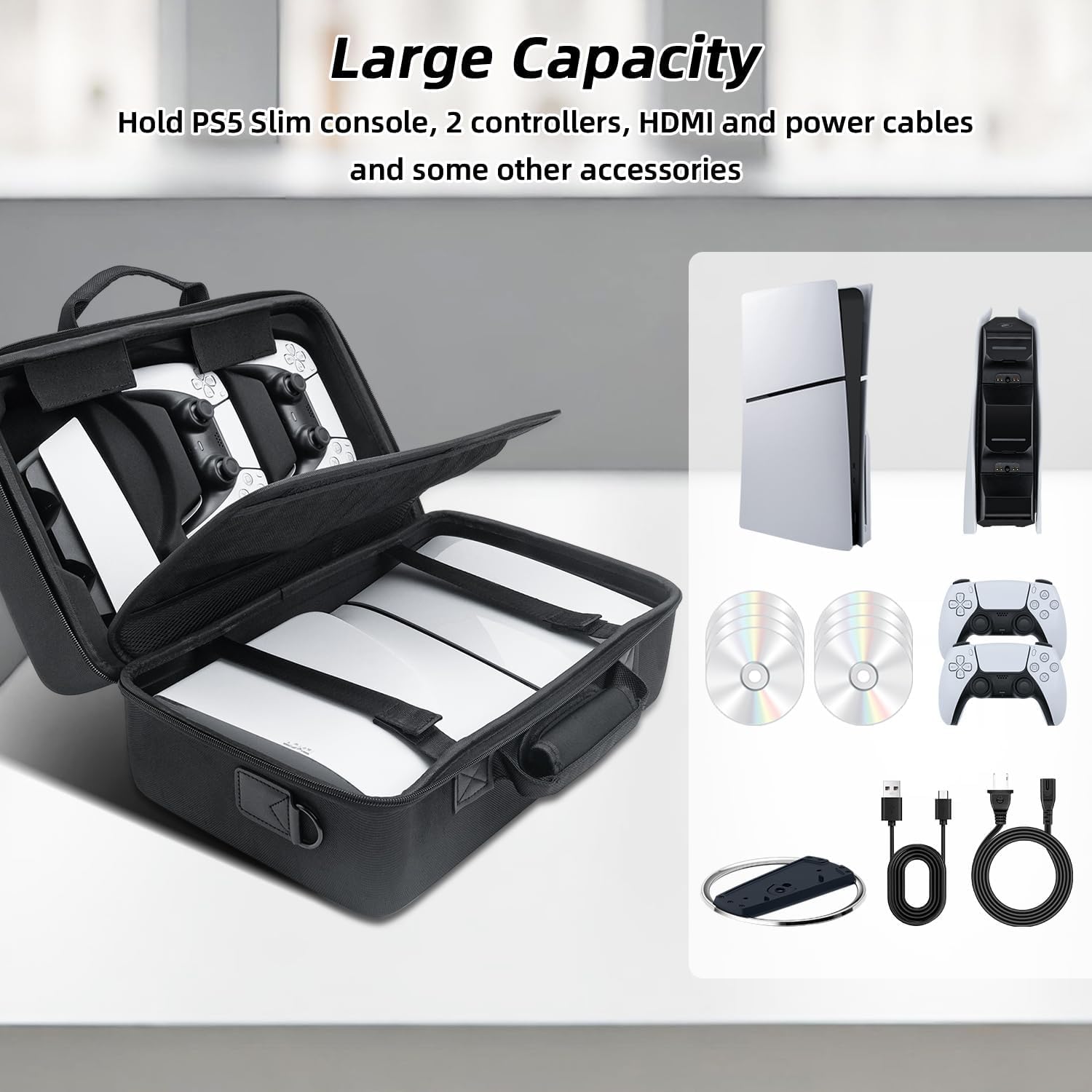 OIVO INDIA Carrying Case for PS5 Slim Console, Hard Shell Protective Case Travel Bag Compatible for PlayStation 5 Slim Console Disc/Digital Edition - Black