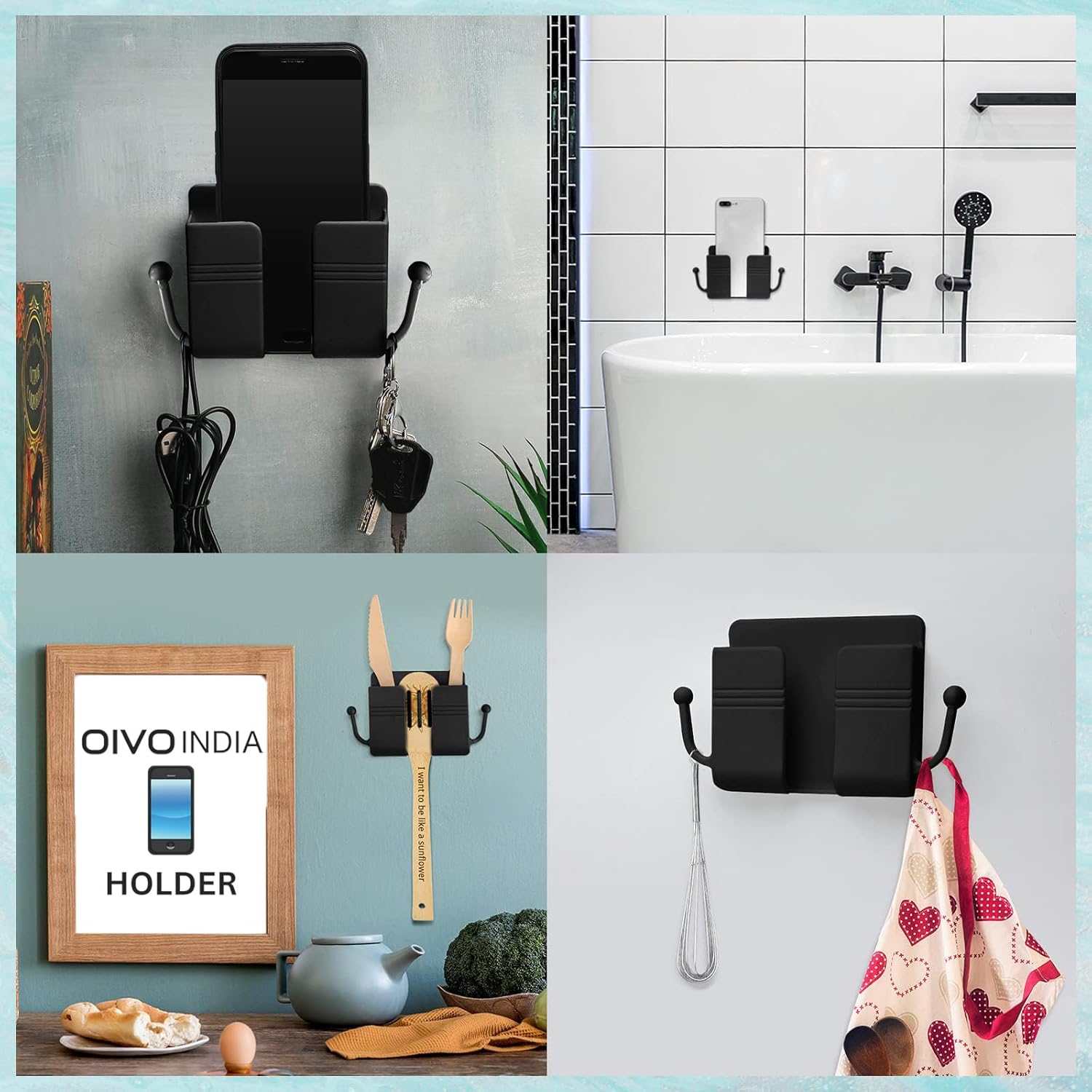 OIVO INDIA Wall Charger Hook Mobile Phone Holder Universal Cellphone Hanging Bracket Hooks Charging Dock Stand (Black, Pack of 1)