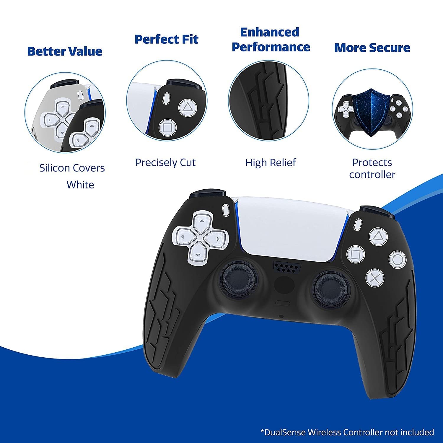 OIVO INDIA Black & White Controller Silicone Cover Case PS5 Controller Skin Anti Slip Protective Sleeve Compatible for Sony Playstation5 (Pack of 2- P5CC06 Zigzag BK+P5CC-08 Multicolor)