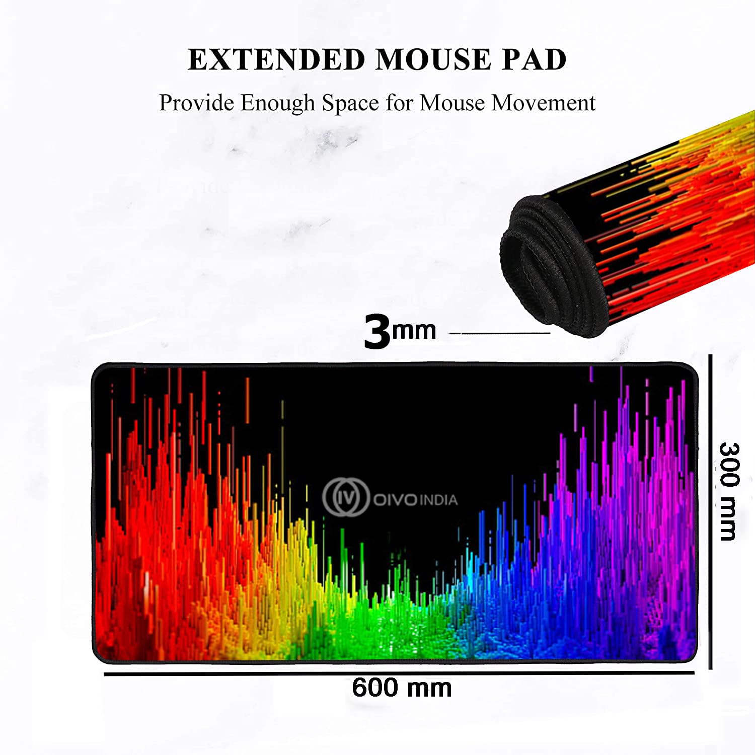 OIVO INDIA Extended (800 mm x 300 mm) Gaming Mouse Pad| Stitched Edges| Non-Slip Rubber Base|Computer Laptop|Keyboard Mouse Pad for Office and Home (Multicolor)