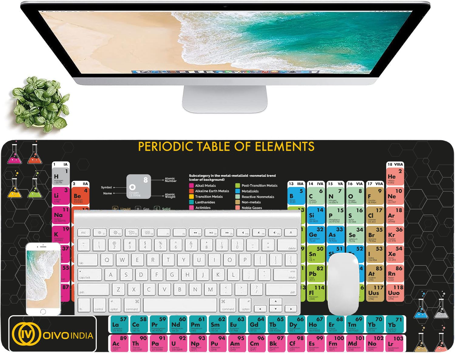 OIVO INDIA Gaming Mouse Pad| Large Size (600 x 300mm) | Stitched Embroidery Edges| Non-Slip Rubber Base|Keyboard Mouse Pad for Office Home (Periodic Table), Black