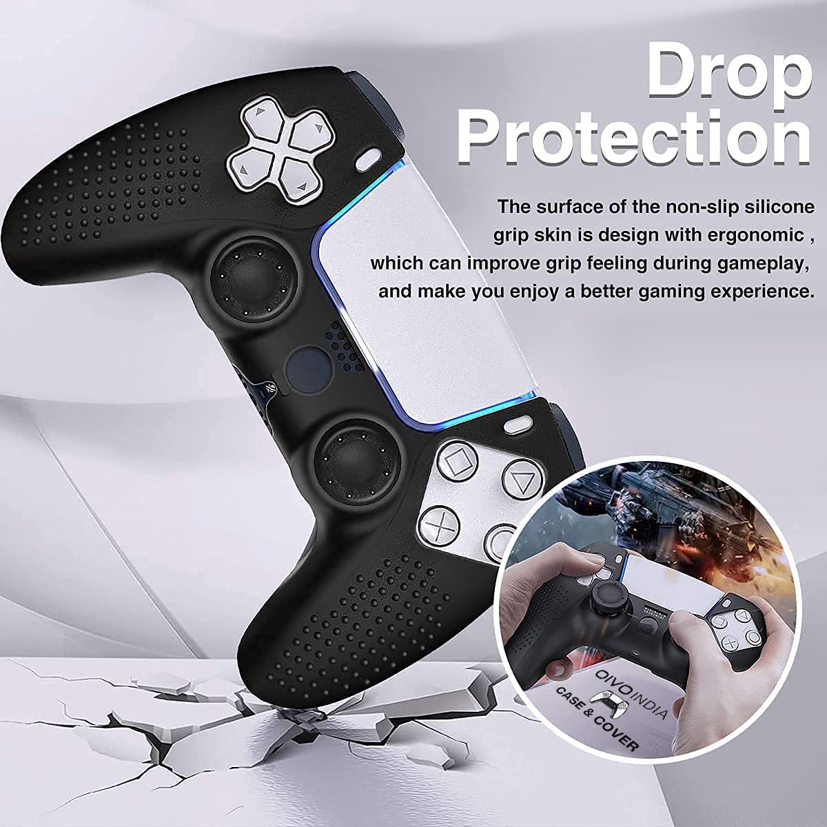 OIVO INDIA Black Controller Silicone Cover Case PS5 Controller Skin Anti Slip Protective Case Sleeve Compatible with Sony PlayStation 5 Controller (Pack 2)