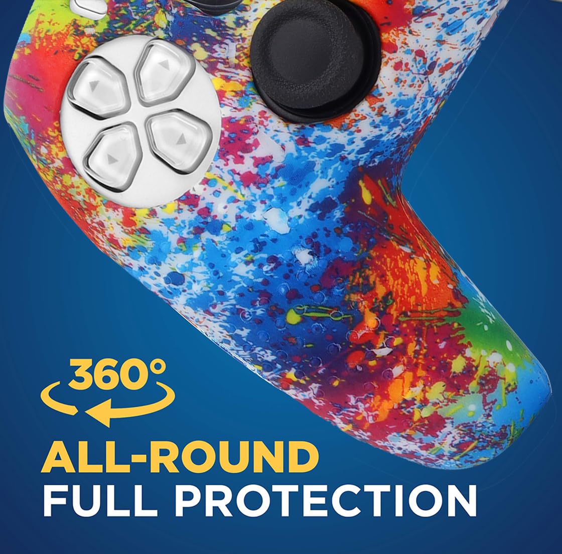 OIVO INDIA Colorful and White Thumbrgrip Set Controller Silicone Cover Case PS5 Controller Skin Anti Slip Protective Case Sleeve Compatible for Sony PlayStation 5 Remote (Combo of 2)