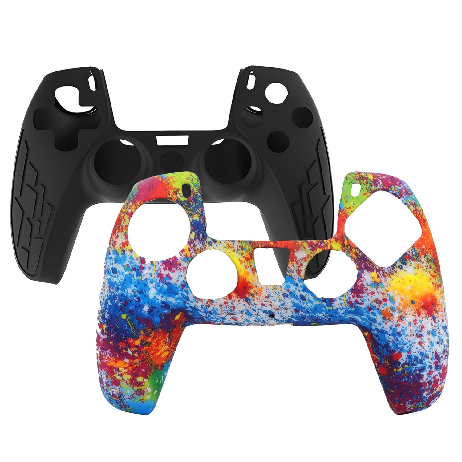 OIVO INDIA Colorful and Black Zigzag Controller Silicone Cover Case PS5 Controller Skin Anti Slip Protective Case Sleeve Compatible for Sony PlayStation 5 Remote (Combo of 2)