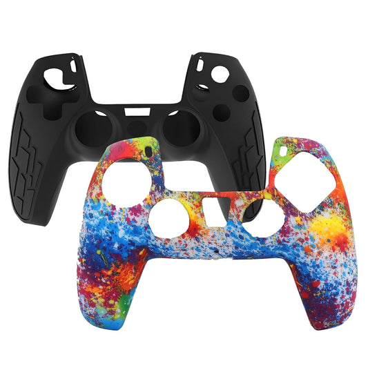 OIVO INDIA Colorful and Black Zigzag Controller Silicone Cover Case PS5 Controller Skin Anti Slip Protective Case Sleeve Compatible for Sony PlayStation 5 Remote (Combo of 2)