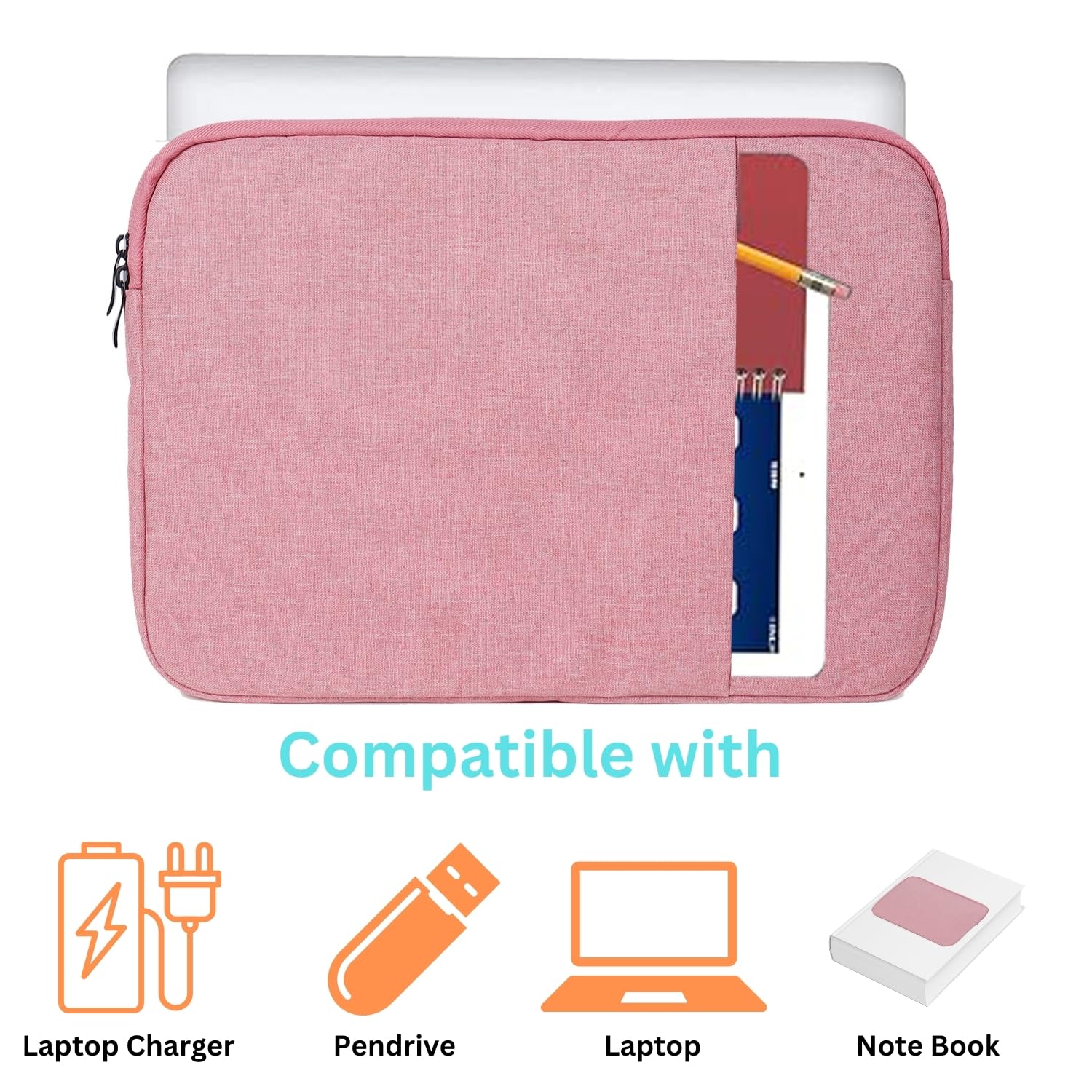 OIVO INDIA Laptop Bag Sleeve Case Cover Pouch for Women | 13-14 Inch Laptop/MacBook, Office/College Laptop Bag | Multiple Pockets | Water Repellent | Shock Absorber (Pink)