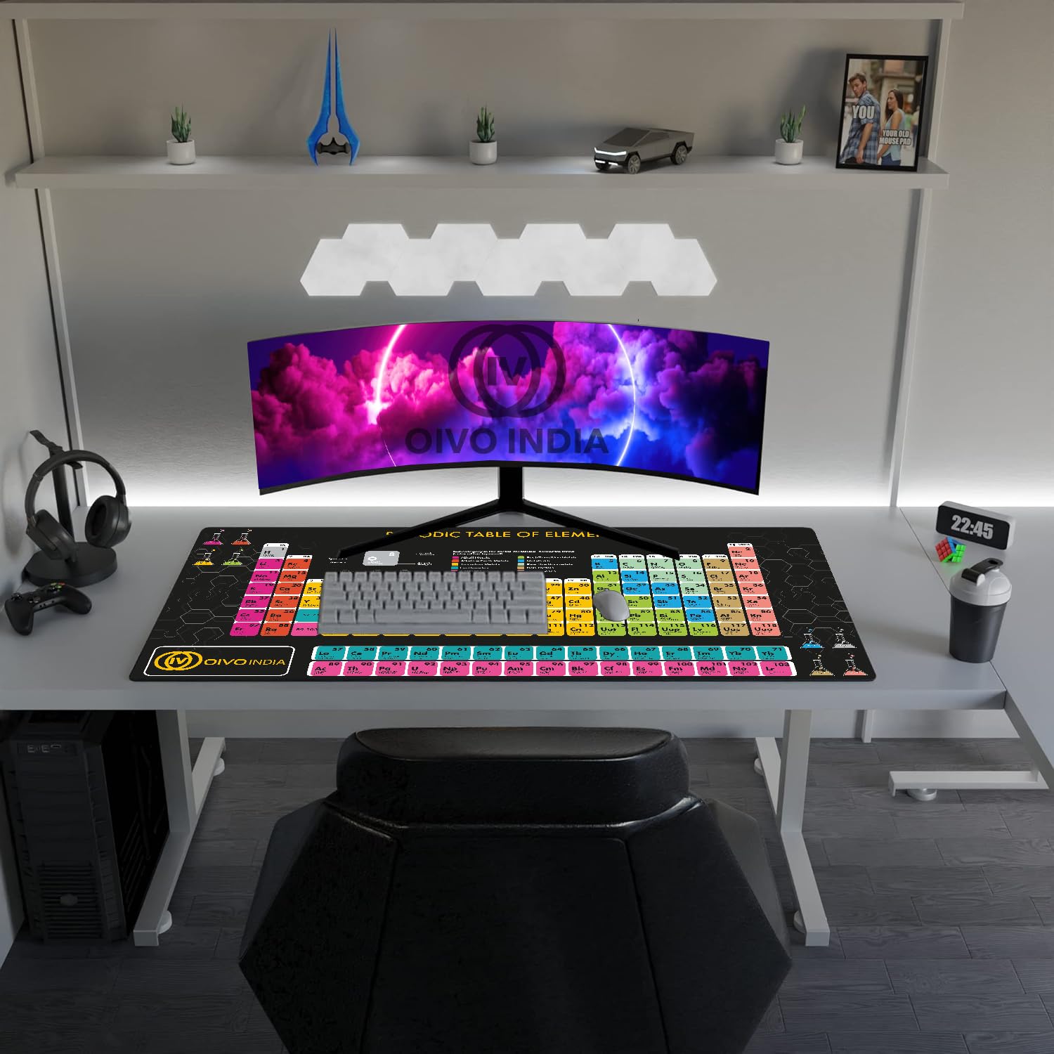 OIVO INDIA Gaming Mouse Pad| Large Size (600 x 300mm) | Stitched Embroidery Edges| Non-Slip Rubber Base|Keyboard Mouse Pad for Office Home (Periodic Table), Black