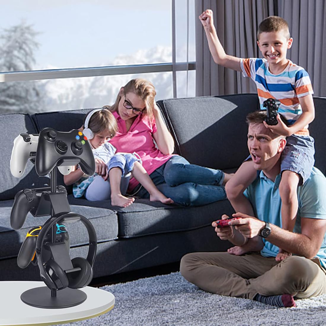 OIVO INDIA Controller Stand 3 Tier Black Headphone Holder, Multi Adjustable Game Controller Headset Hanger Compatible for All Universal Gaming PC Accessories, Xbox PS4 PS5 Nintendo Switch (Black)