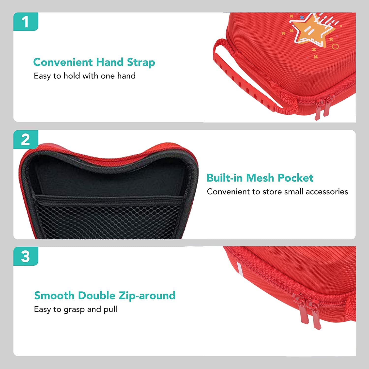 OIVO INDIA Hard Shell Water-Resistant PS5 Carrying Bag Compatible for PlayStation 5 Disc/Digital Version with Black Controller Case(BGP516 Grey + GC-14 Red & GC-09 Black)