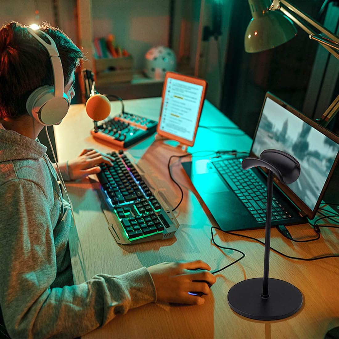 OIVO INDIA Black Headphone Stand Headset Holder with Aluminum Supporting Bar for All Headphones Size