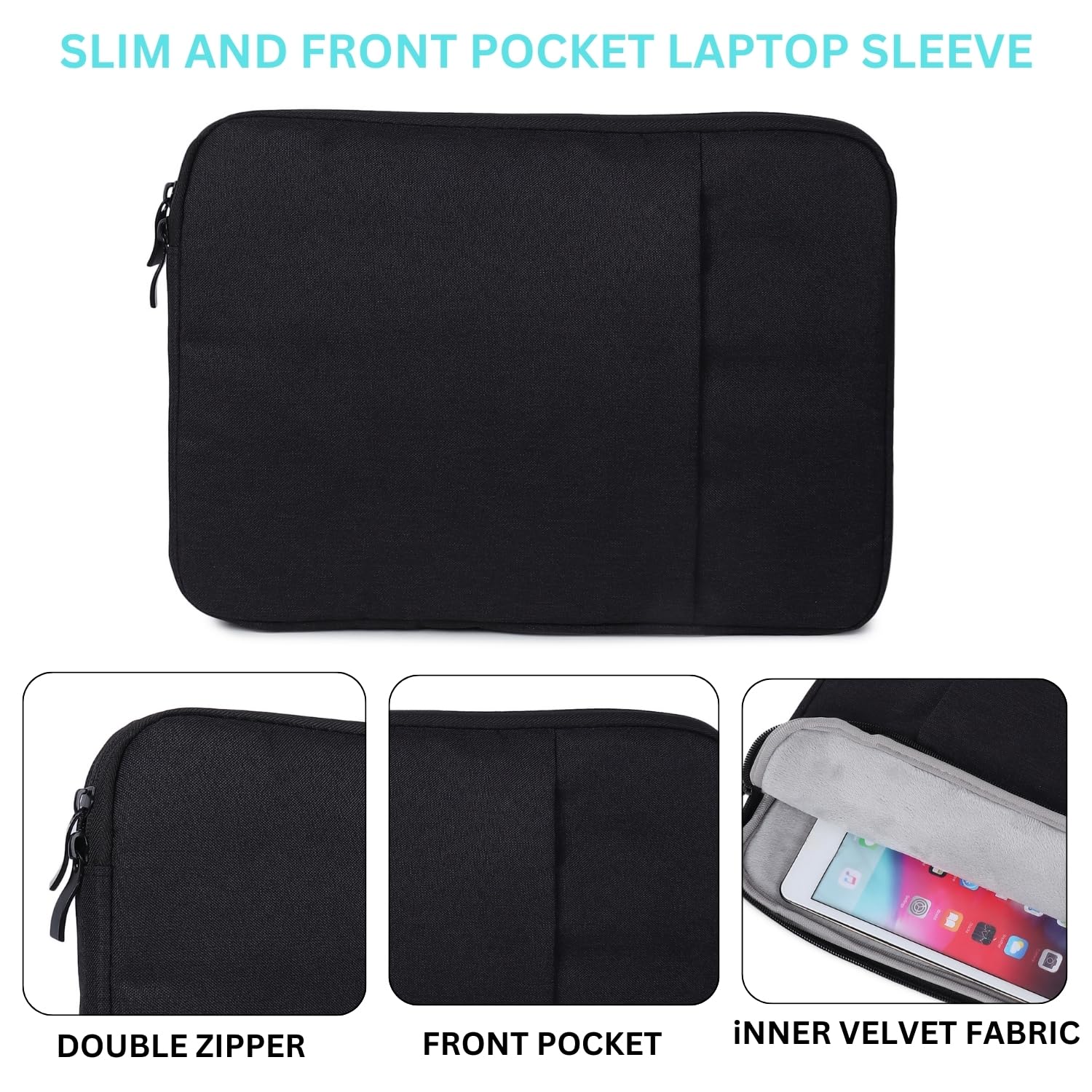 OIVO INDIA Laptop Bag Sleeve Case Cover Pouch for Men & Women | 11-12. Inch Laptop/MacBook, Office/College Laptop Bag | Multiple Pockets | Water Repellent | Shock Absorber (Black)