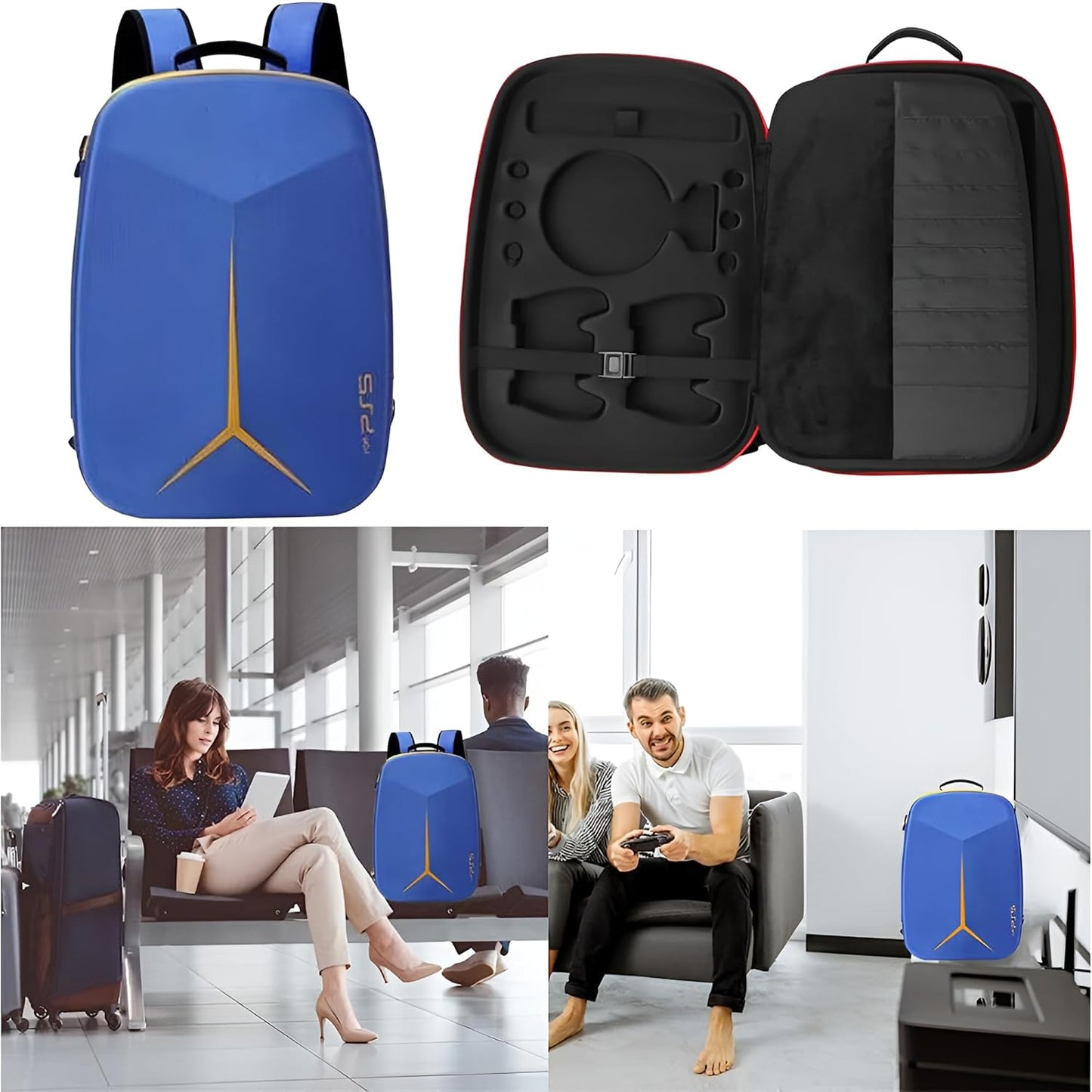 OIVO INDIA Blue Hard Shell Water-Resistant Backpack Carry-Bag Compatible for PlayStation 5 Disc/Digital Version (PS5 Bag)