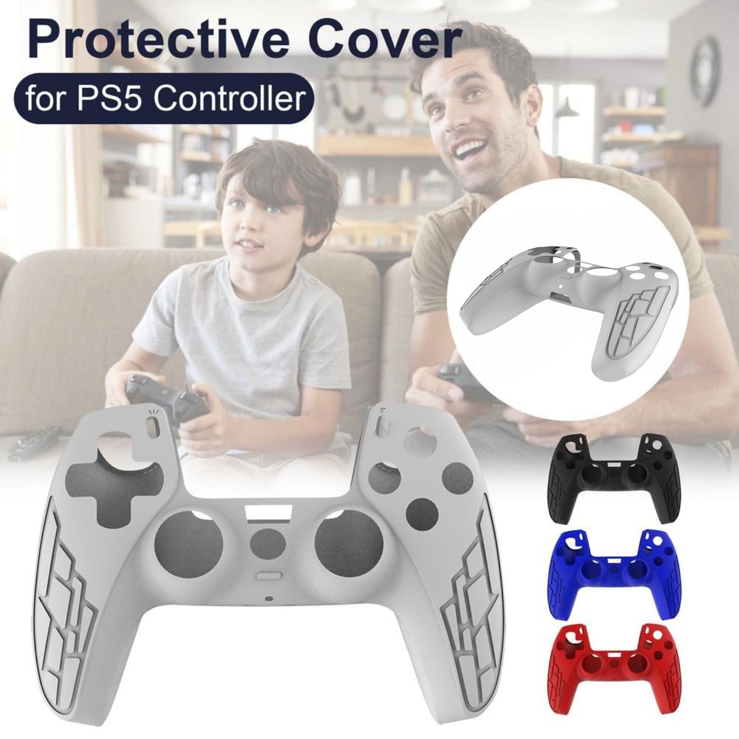 OIVO INDIA White Cover Compatible with PS5 Game Controller Remote Sleeves with Black ThumbGrip Set