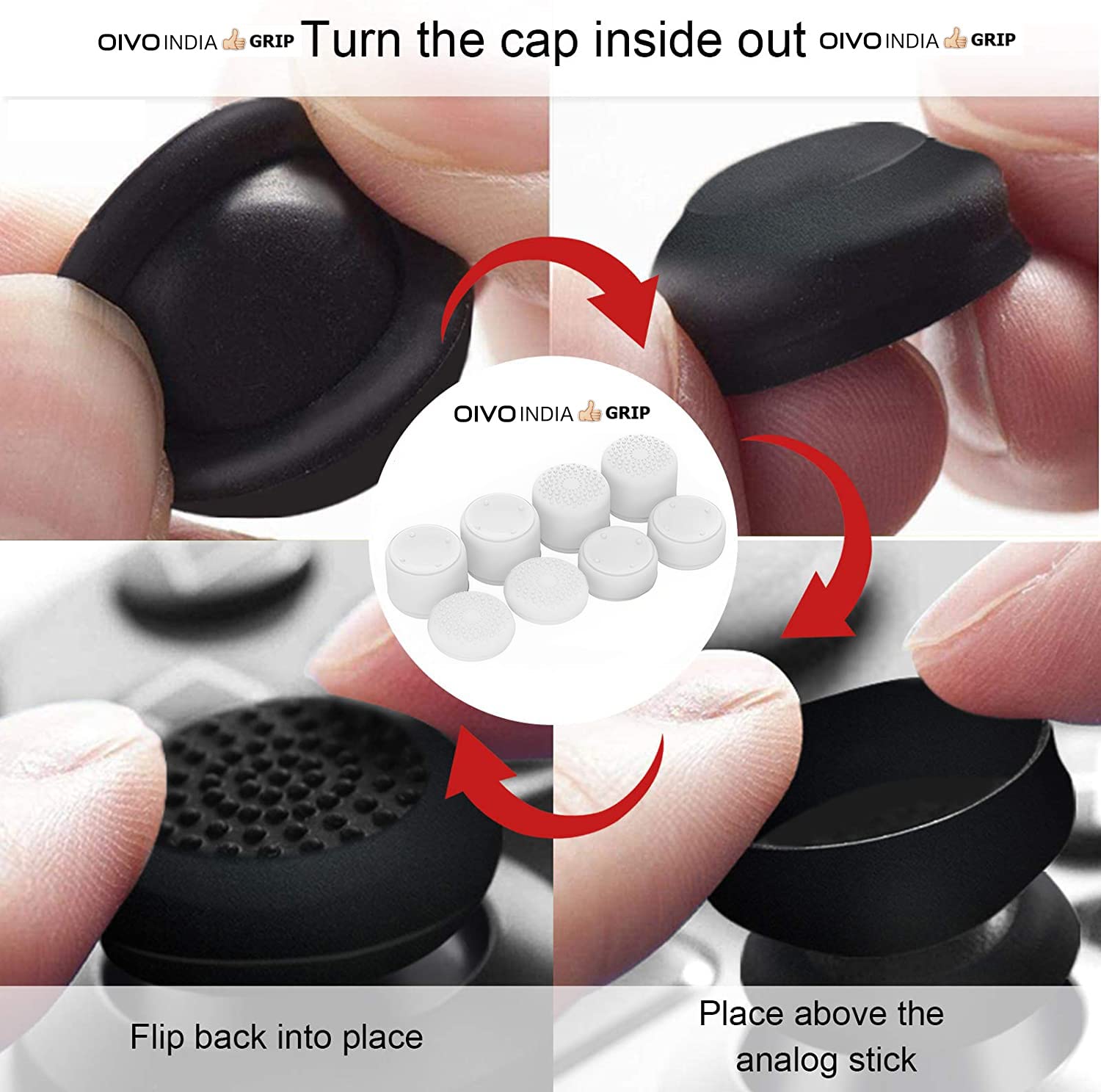 OIVO INDIA 8Pcs White Silicone FPS Thumb Grip Set (Compatible with PS5,PS4,Nintendo Switch Pro)