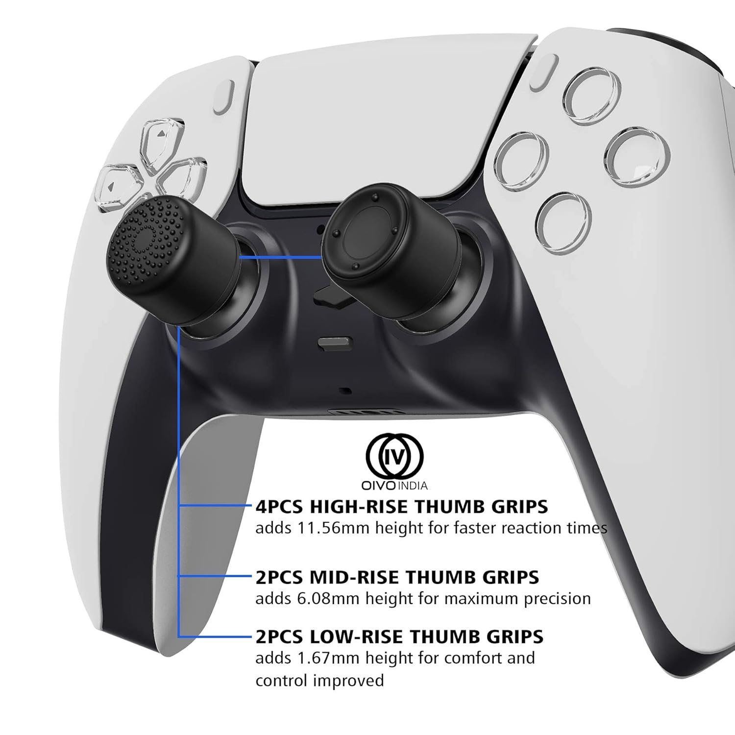 OIVO INDIA 8Pcs Black Silicone FPS Thumb Grip Set (Compatible with PS5,PS4,Nintendo Switch Pro)