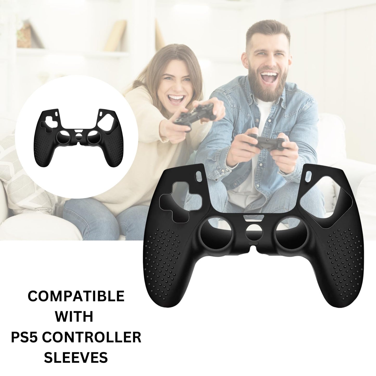 OIVO INDIA Black & White Controller Silicone Cover Case PS5 Controller Skin Anti Slip Protective Sleeve Compatible for Sony Playstation5 (Pack of 2- P5CC06 Zigzag BK+P5CC-08 Multicolor)