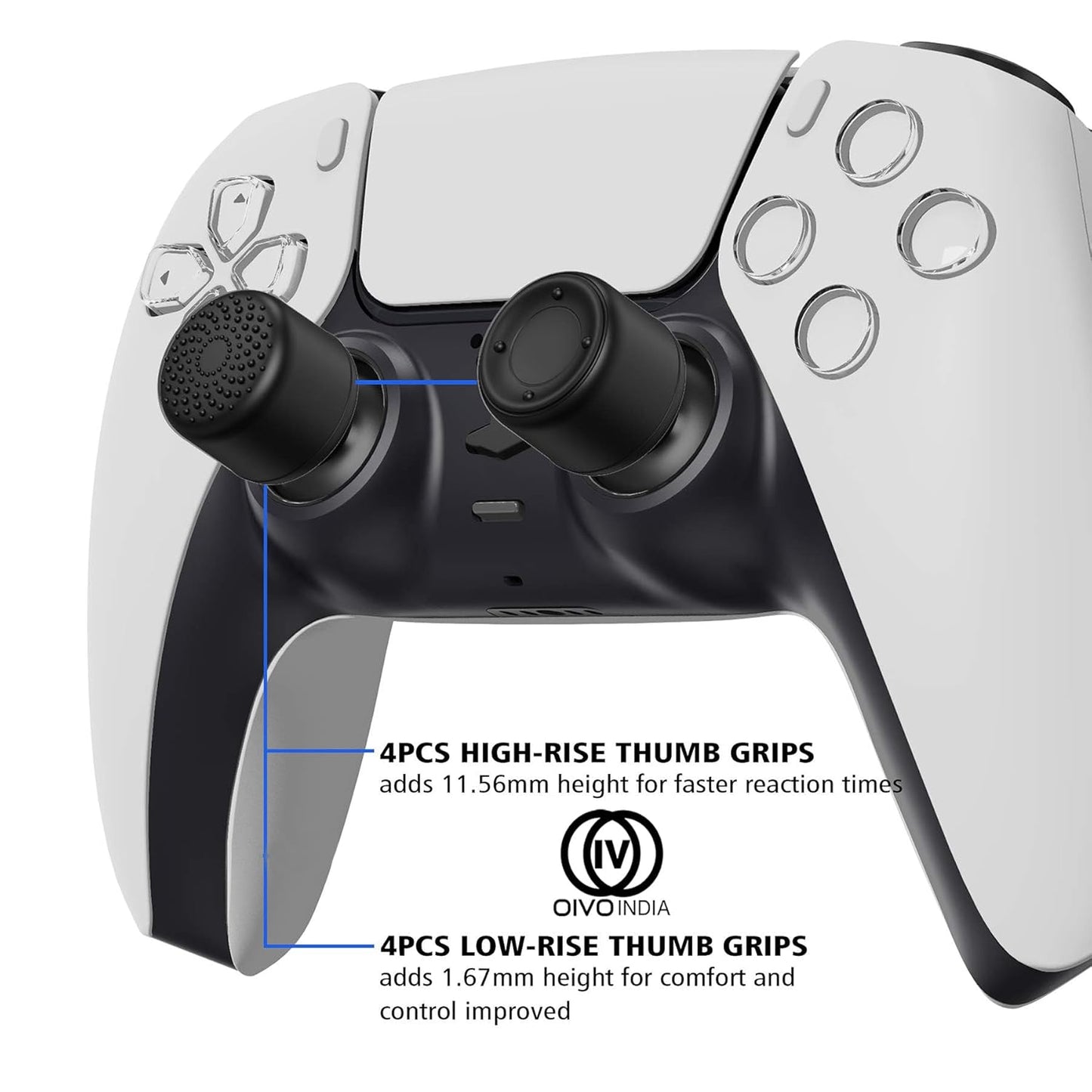 OIVO INDIA Black Cover Compatible for PS5/PS4 Game Controller Remote Case with Black ThumbGrip Set