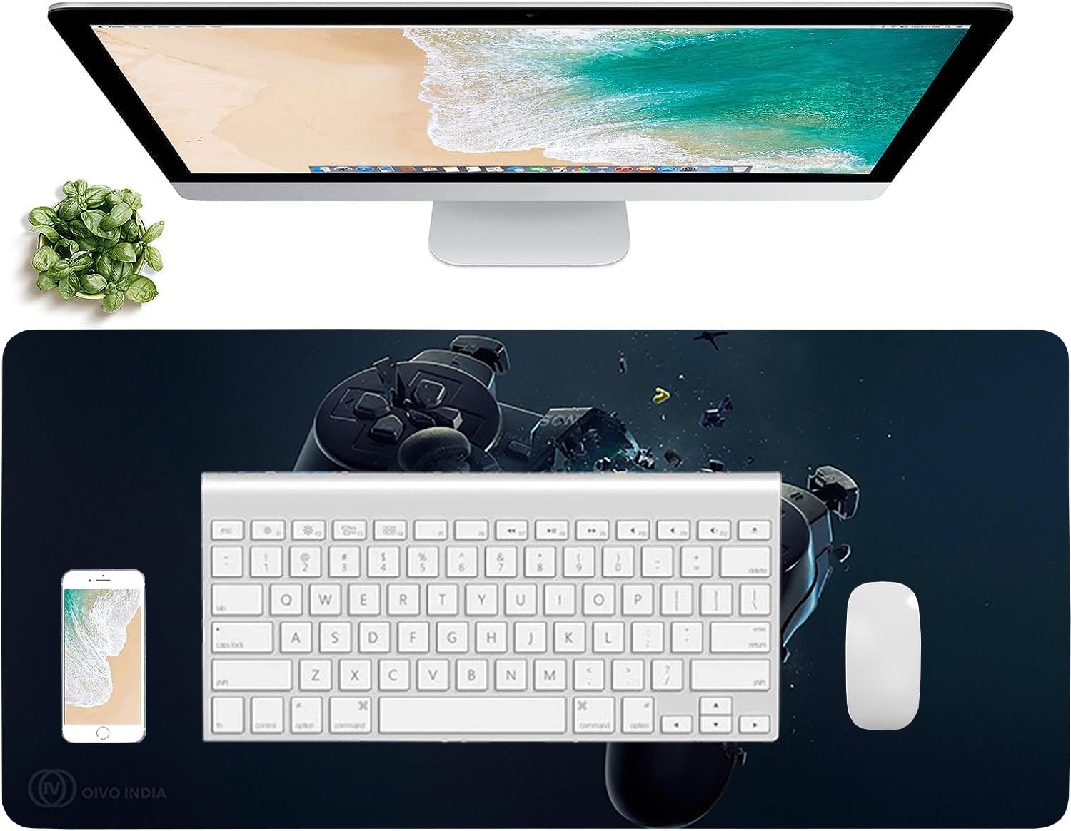 OIVO INDIA Gaming Mouse Pad, Large Extended Desk Mouse Pad, Non-Slip Spill-Resistant Mousepad Anti-Fray Stitched Edges for Gamer/Office/Home 600 x 300mm (Black)