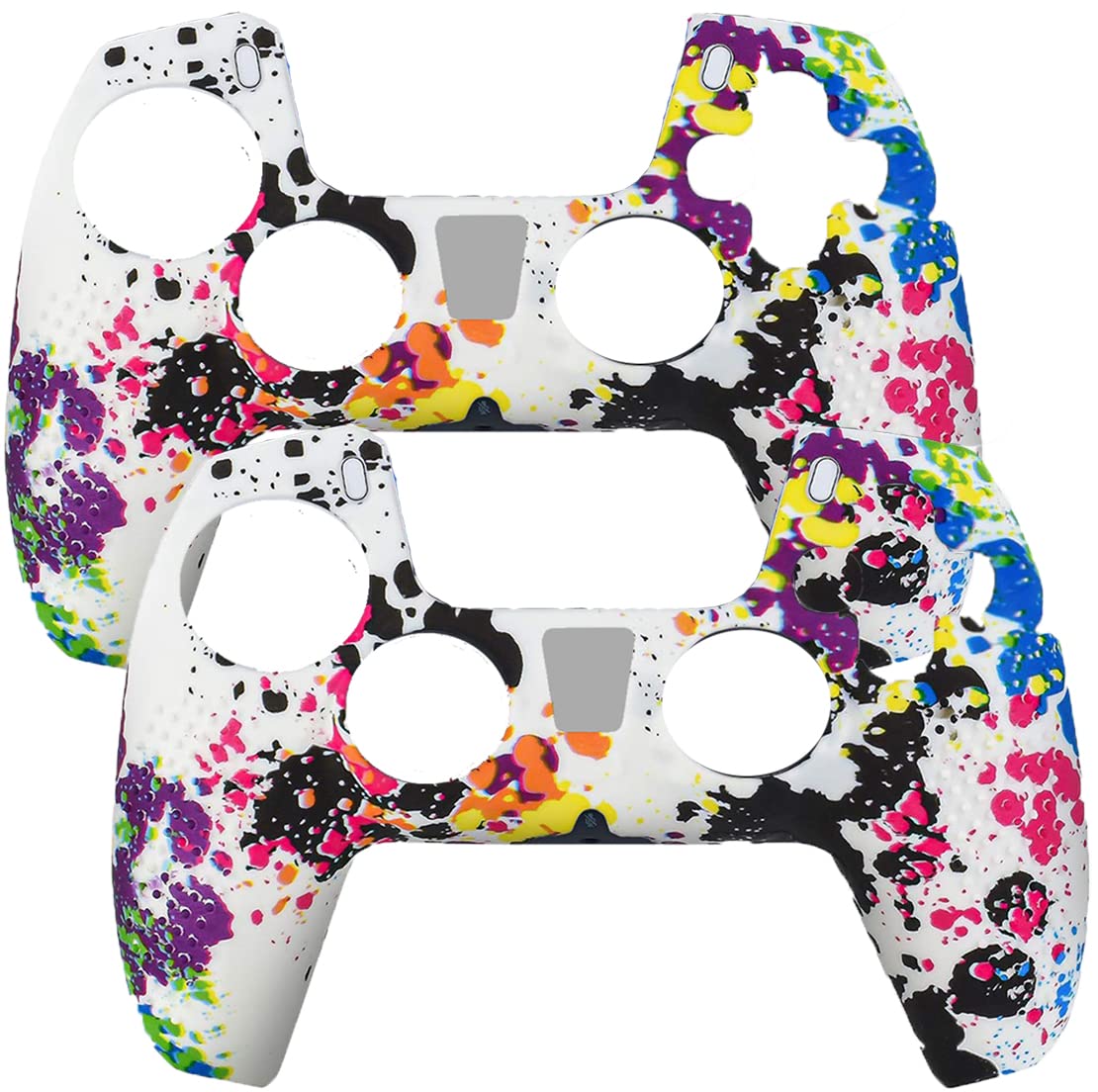 OIVO INDIA Black & White Controller Silicone Cover Case PS5 Controller Skin Anti Slip Protective Sleeve Compatible for Sony Playstation5 (Pack of 2- P5CC06 Zigzag BK+P5CC-08 Multicolor)