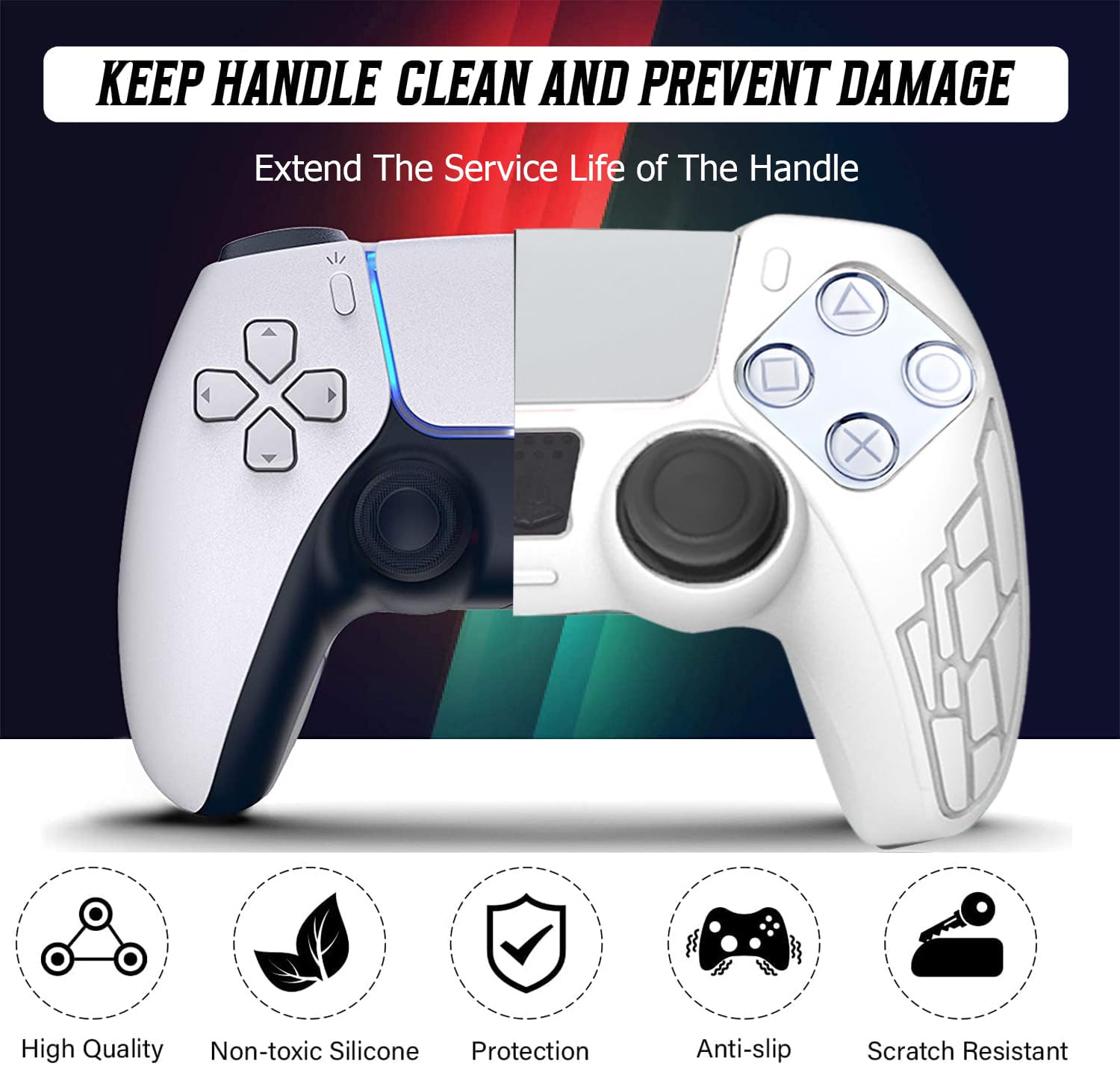 OIVO INDIA White Controller Silicone Cover PS5 Controller Skin Anti Slip Protective Case Sleeve Compatible with Sony PlayStation 5 Controller (Combo 2)