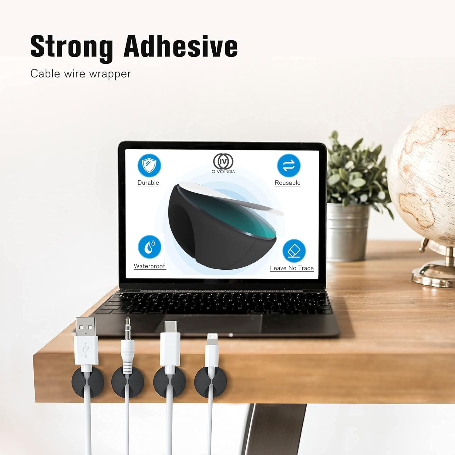 OIVO INDIA Adhesive Desk Cable Organizer (Pack of 10, For Small Cables)