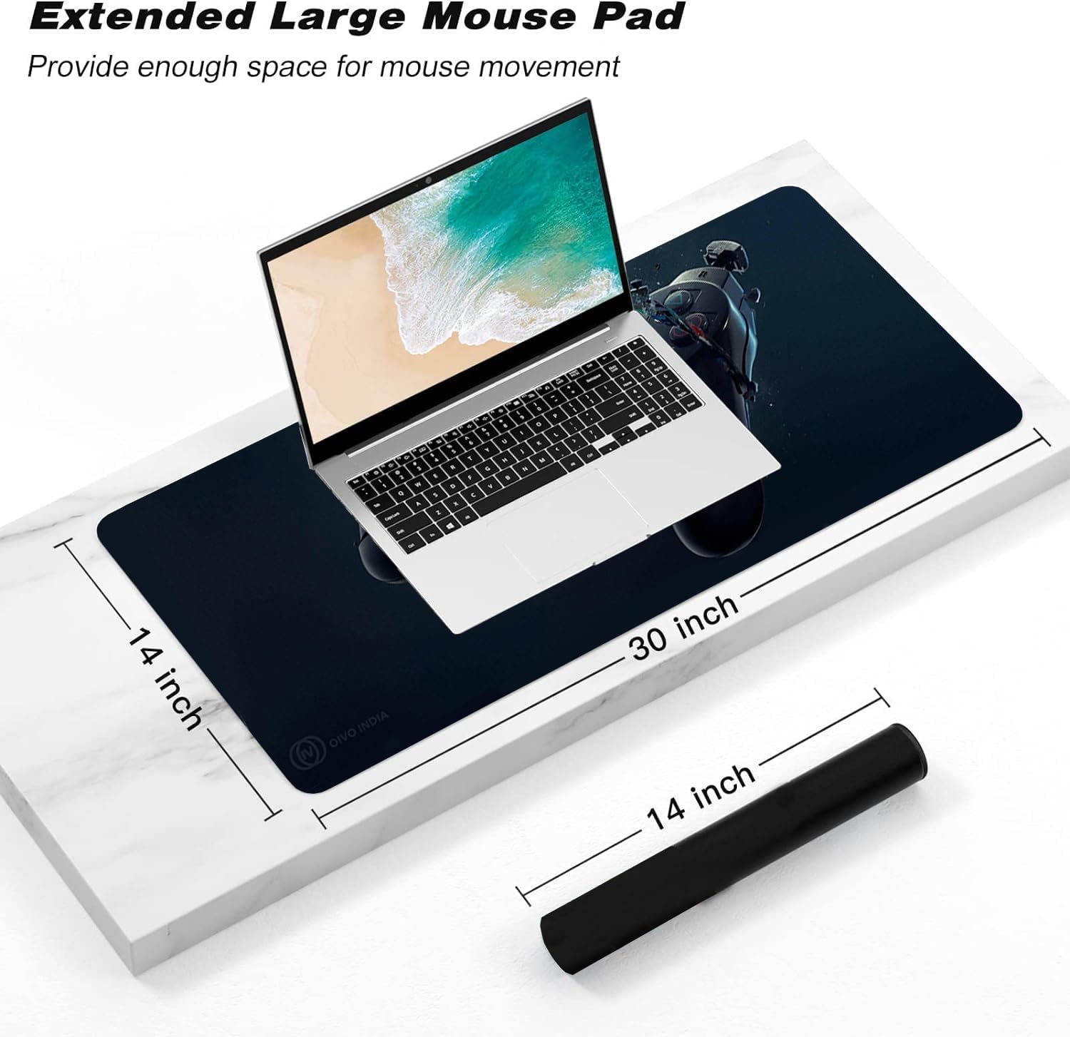 OIVO INDIA Gaming Mouse Pad, Large Extended Desk Mouse Pad, Non-Slip Spill-Resistant Mousepad Anti-Fray Stitched Edges for Gamer/Office/Home 600 x 300mm (Black)