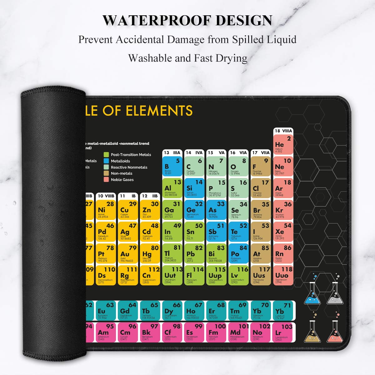 OIVO INDIA Gaming Mouse Pad| Large Size (600 x 300mm) | Stitched Embroidery Edges| Non-Slip Rubber Base|Keyboard Mouse Pad for Office Home (Periodic Table), Black