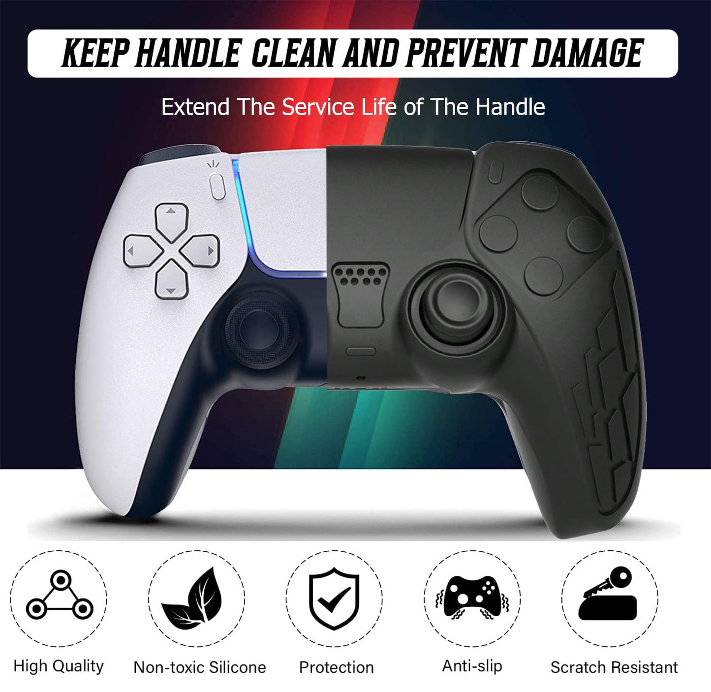OIVO INDIA Black and Multicolor Controller Silicone PS5 Controller Non-Slip Protective Cover Sleeve Compatible with PlayStation 5 Controller (Combo 2)