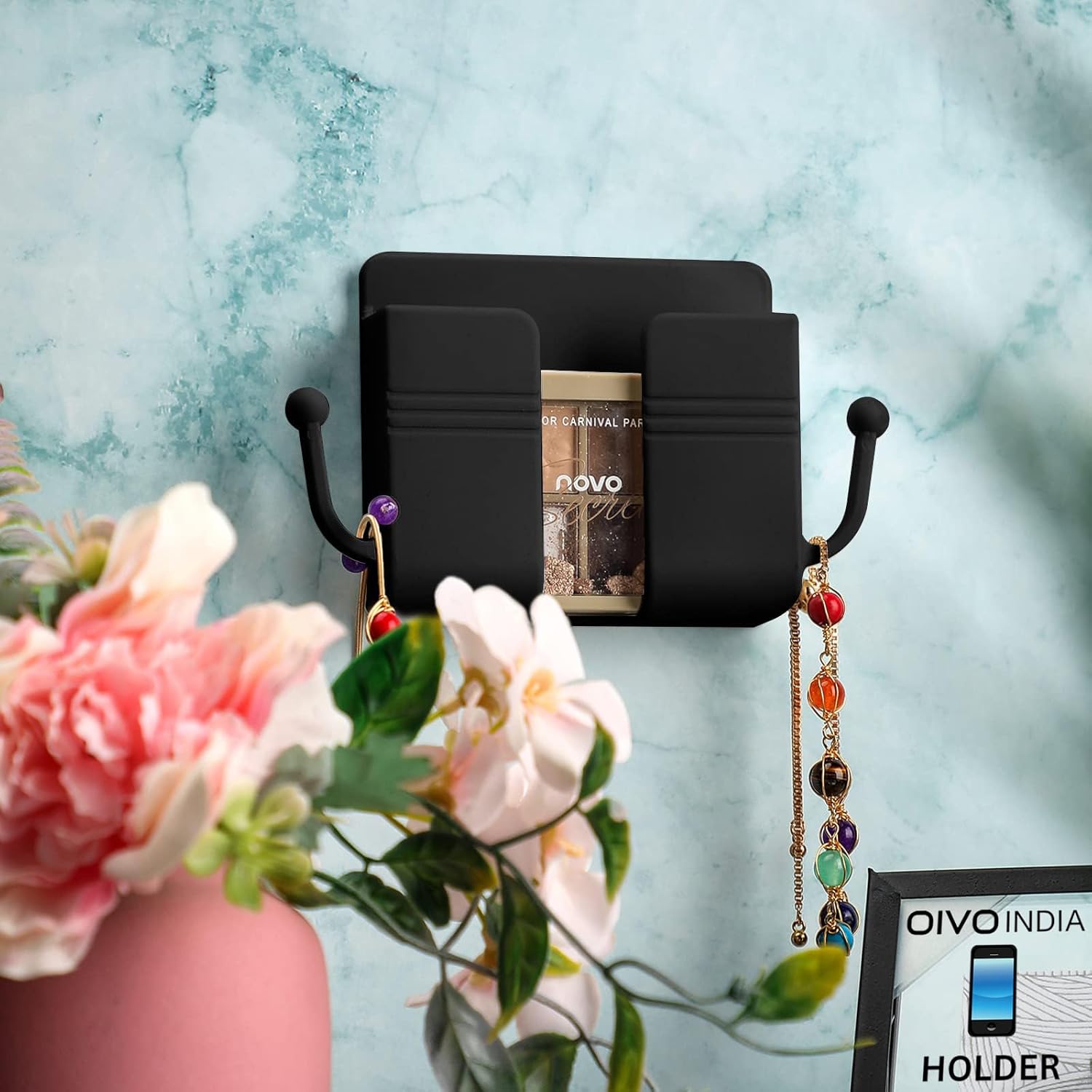 OIVO INDIA Wall Charger Hook Mobile Phone Holder Universal Cellphone Hanging Bracket Hooks Charging Dock Stand (Black, Pack of 1)