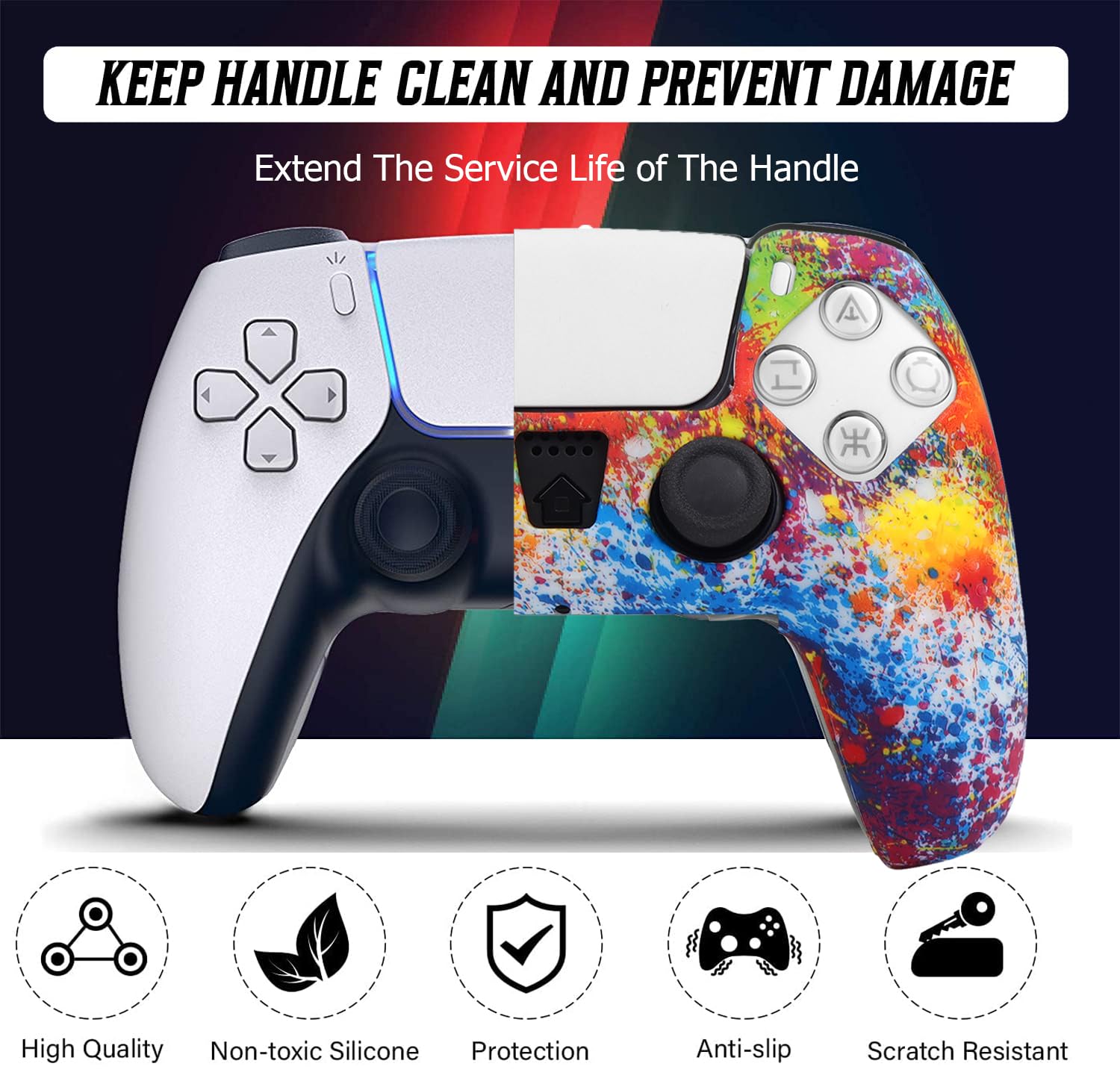 OIVO INDIA Colorful and White Zigzag Controller Silicone Cover Case PS5 Controller Skin Anti Slip Protective Case Sleeve Compatible for Sony PlayStation 5 Remote (Combo of 2)