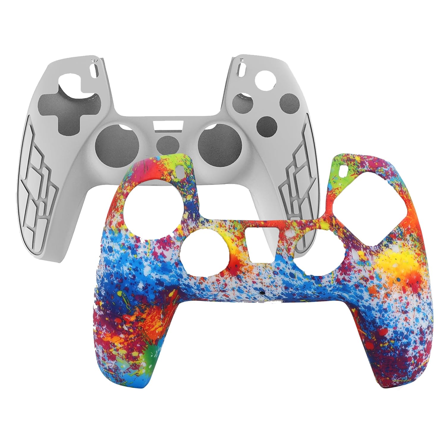 OIVO INDIA Colorful and White Zigzag Controller Silicone Cover Case PS5 Controller Skin Anti Slip Protective Case Sleeve Compatible for Sony PlayStation 5 Remote (Combo of 2)