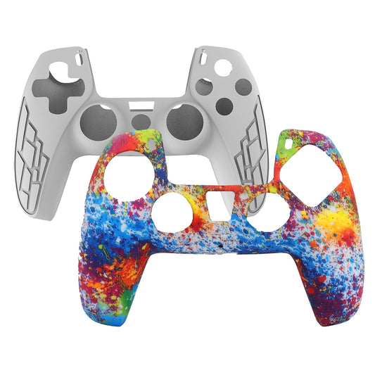 OIVO INDIA Colorful and White Zigzag Controller Silicone Cover Case PS5 Controller Skin Anti Slip Protective Case Sleeve Compatible for Sony PlayStation 5 Remote (Combo of 2)