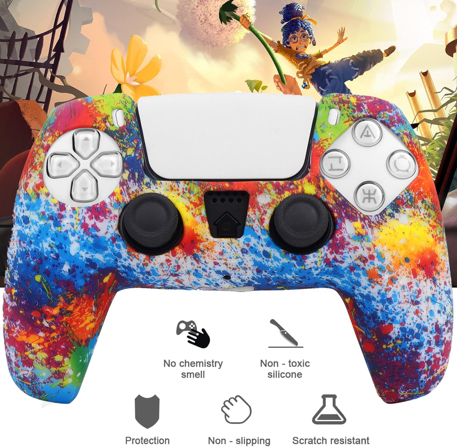 OIVO INDIA Colorful and Black Thumbrgrip Set Controller Silicone Cover Case PS5 Controller Skin Anti Slip Protective Case Sleeve Compatible for Sony PlayStation 5 Remote (Combo of 2)