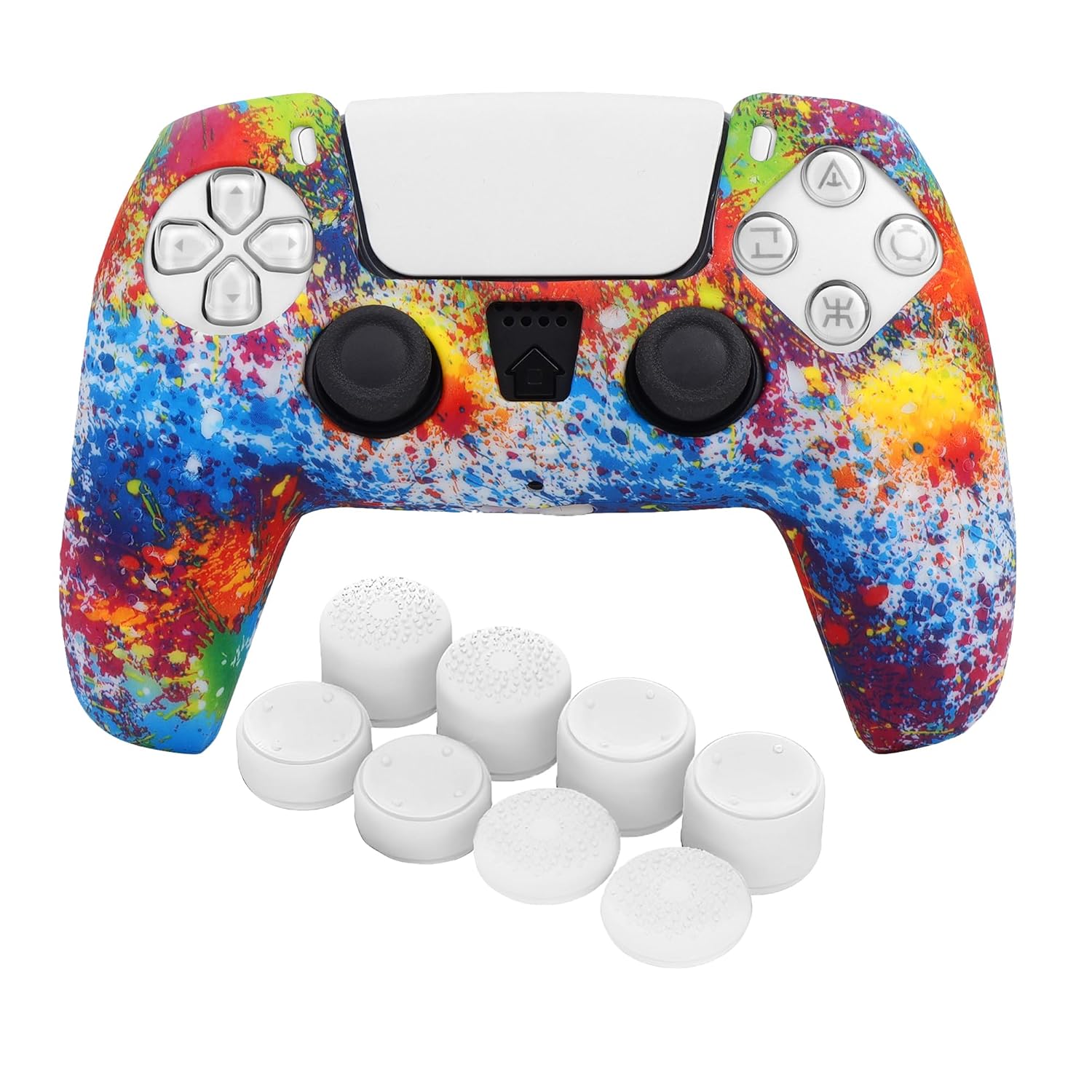 OIVO INDIA Colorful and White Thumbrgrip Set Controller Silicone Cover Case PS5 Controller Skin Anti Slip Protective Case Sleeve Compatible for Sony PlayStation 5 Remote (Combo of 2)