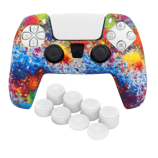 OIVO INDIA Colorful and White Thumbrgrip Set Controller Silicone Cover Case PS5 Controller Skin Anti Slip Protective Case Sleeve Compatible for Sony PlayStation 5 Remote (Combo of 2)