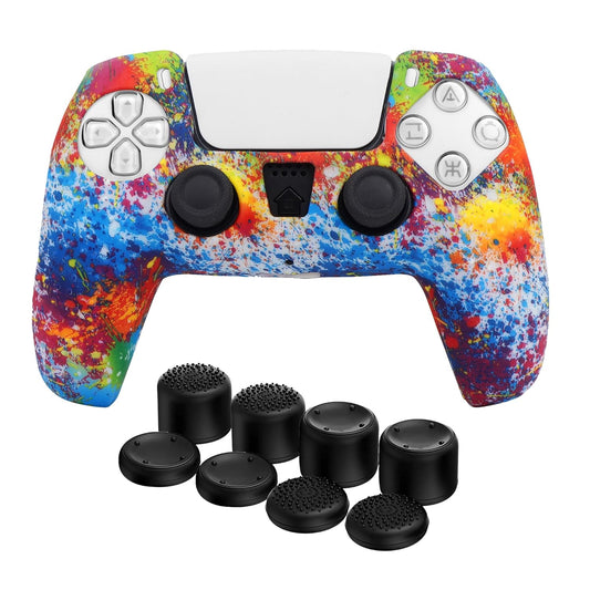 OIVO INDIA Colorful and Black Thumbrgrip Set Controller Silicone Cover Case PS5 Controller Skin Anti Slip Protective Case Sleeve Compatible for Sony PlayStation 5 Remote (Combo of 2)