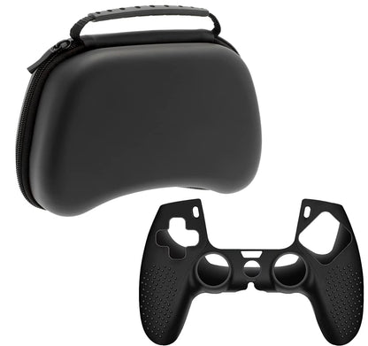 OIVO INDIA Black Controller EVA & Silicone Cover Case PS5 Controller Skin Anti Slip Protective Case Sleeve Compatible for Sony PS5 Controller (Combo of 2 - GC-09 Black + P5CC-06 ZigZagBK)