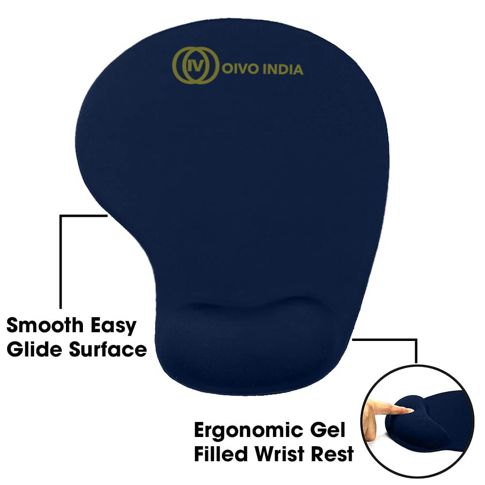 OIVO INDIA Gel Mouse pad with Wrist Rest, Gaming Mouse Pad with Lycra Cloth Nonslip for Laptop, Computer, Home & Office (240x200mm) (Dark Blue)