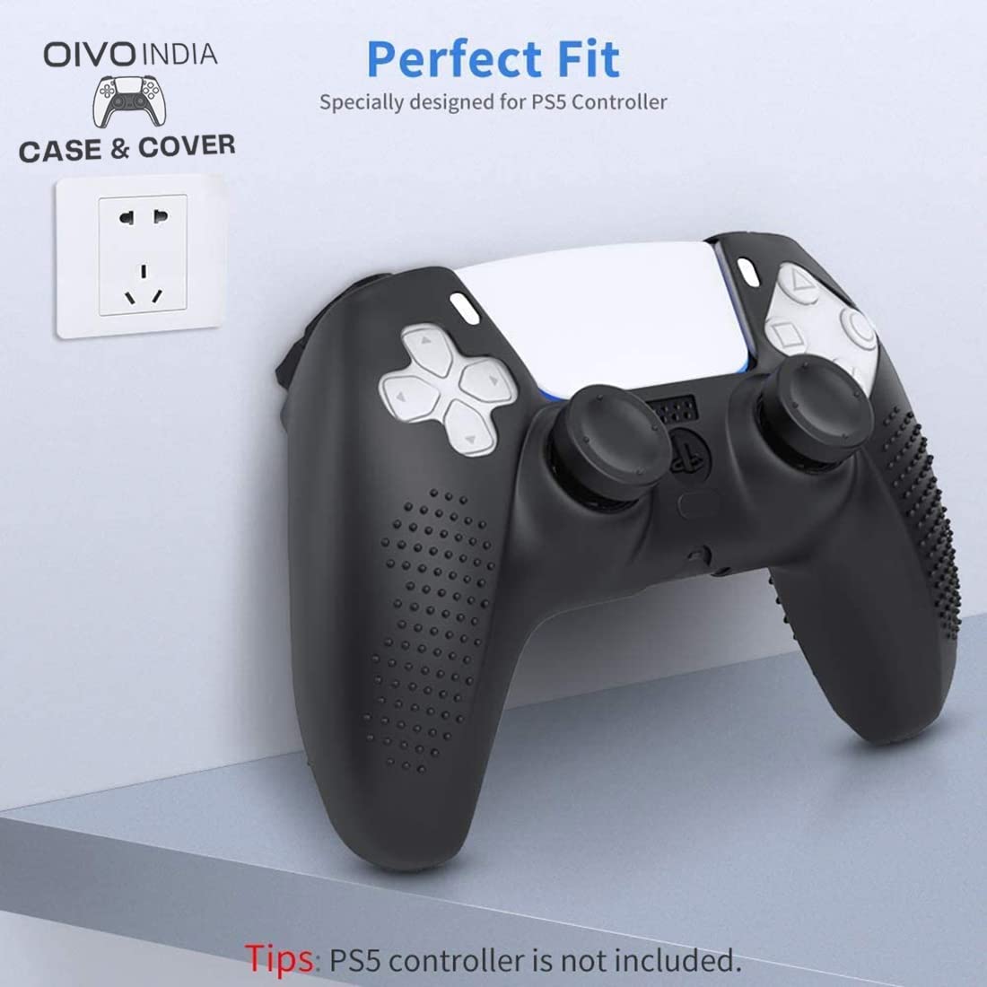OIVO INDIA Multicolor & Black Controller EVA Silicone Cover Case PS5 Controller Skin Anti Slip Protective Sleeve Compatible for Sony PS5 Controller (Combo of 2)