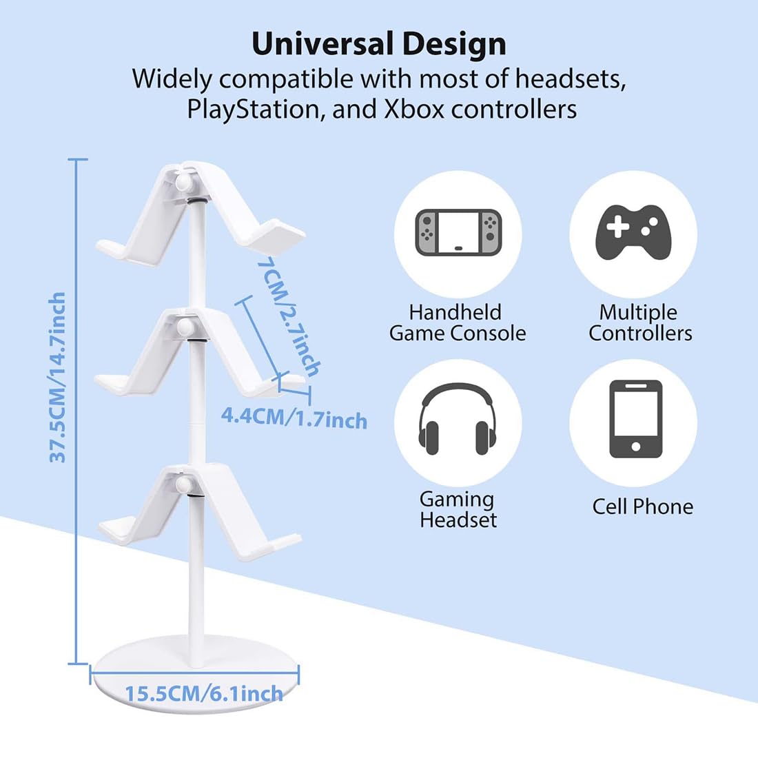 OIVO INDIA Controller Stand 3 Tier,Headphone Holder, Multi Adjustable Game Controller Headset Hanger for All Universal Gaming PC Accessories, Compatible for Xbox PS4 PS5 Nintendo Switch (White)
