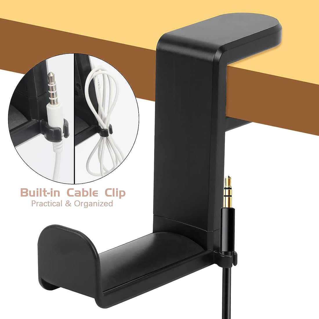 OIVO INDIA Headphone Stand, 360 Degree Rotation Headset Hanger Holder, Adjustable Gaming Headphone Hook Under Desk Mount Headset Clamp with Cable Organizer Clip (Black)