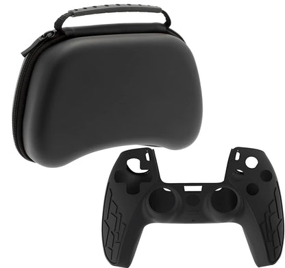 OIVO INDIA Black Controller EVA & Silicone Cover Case PS5 Controller Skin Anti Slip Protective Case Sleeve Compatible for Sony PS5 Controller (Combo of 2 - GC-09 Black + P5CC-06 ZigZagBK)