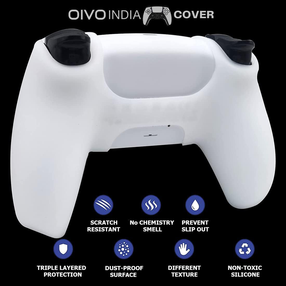 OIVO INDIA Black Controller EVA & Silicone Cover Case PS5 Controller Skin Anti Slip Protective Case Sleeve Compatible for Sony PS5 Controller (Combo of 2 - GC-09 Black + P5CC-06 ZigZagBK)