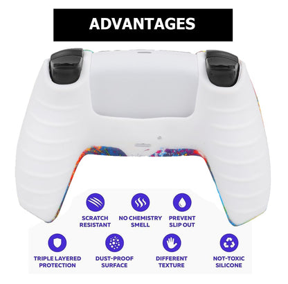 OIVO INDIA Colorful and Black Zigzag Controller Silicone Cover Case PS5 Controller Skin Anti Slip Protective Case Sleeve Compatible for Sony PlayStation 5 Remote (Combo of 2)