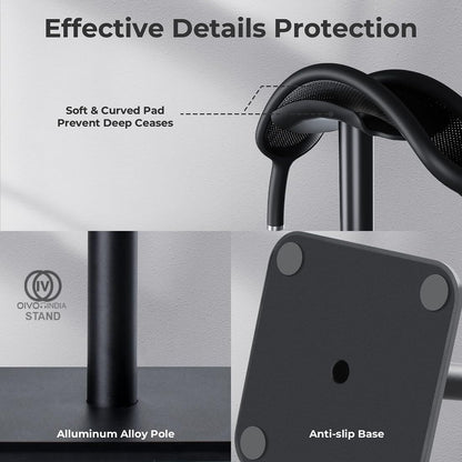 OIVO INDIA Headphone Stand Headset Holder with Aluminum Supporting Bar Flexible Headrest ABS Solid Base for All Headphones Sizes (Only Stand)