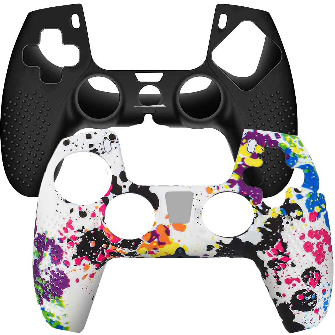 OIVO INDIA Black & White Controller Silicone Cover Case PS5 Controller Skin Anti Slip Protective Sleeve Compatible for Sony Playstation5 (Pack of 2- P5CC06 Zigzag BK+P5CC-08 Multicolor)